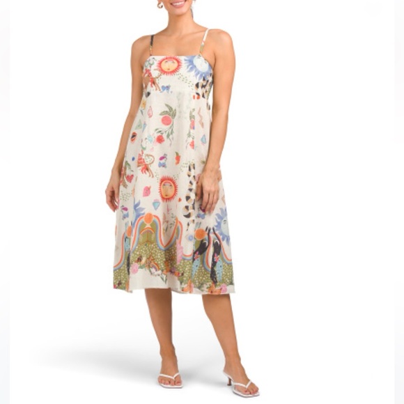 BELLAMBRA White Multi Made In Italy Linen Blend Vacation Print